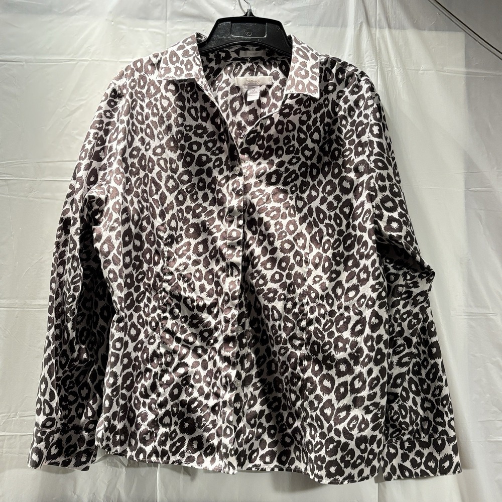 Chicos Womens Blouse 3 XL 16 Shirt Button Up Animal Print Long Sleeve Cotton